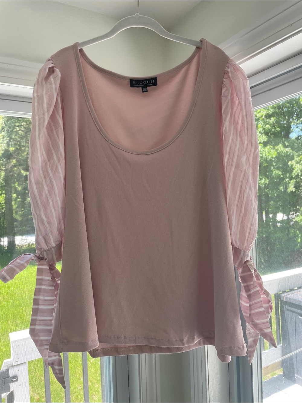 Eloquii Blush Pink Puff-Sleeve Tie Cuff Scoop Top